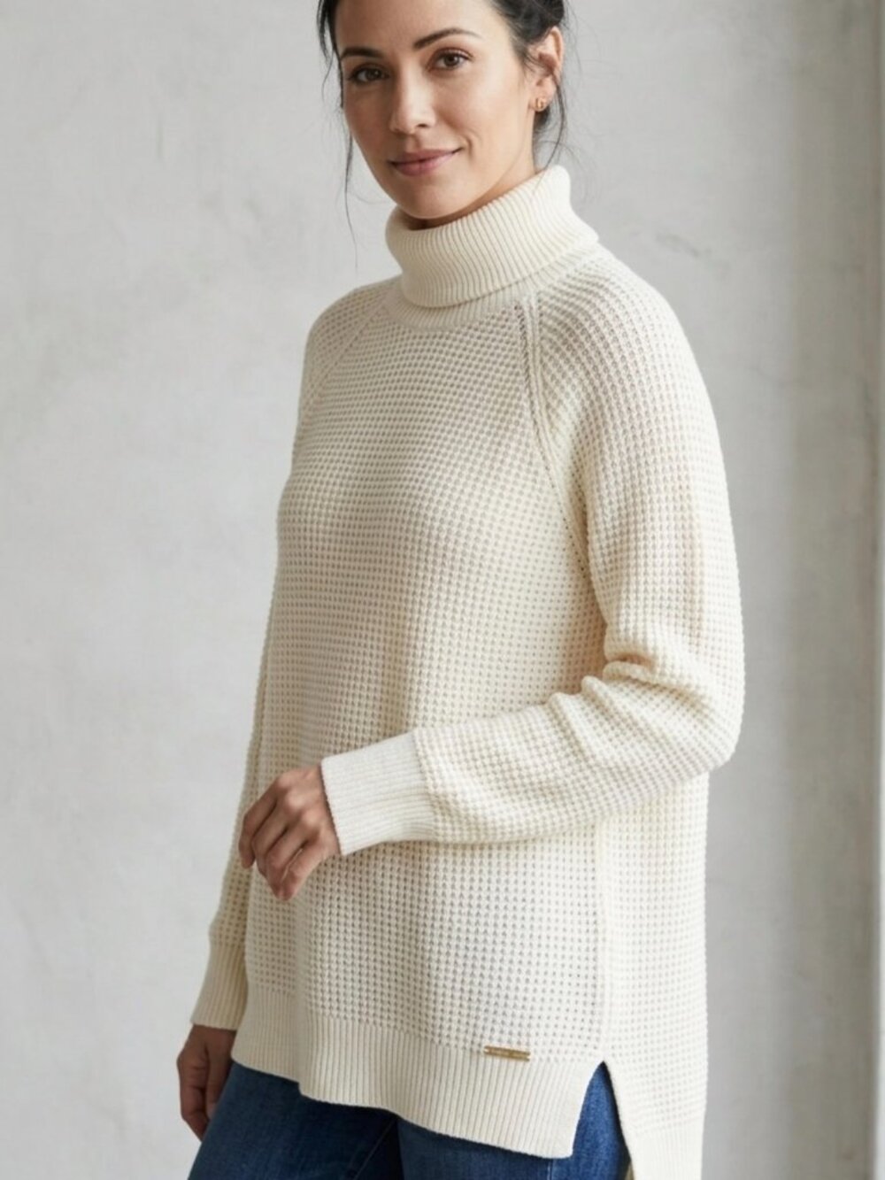 Michael Kors Waffle Knit Turtleneck Sweater Tunic Cream XL